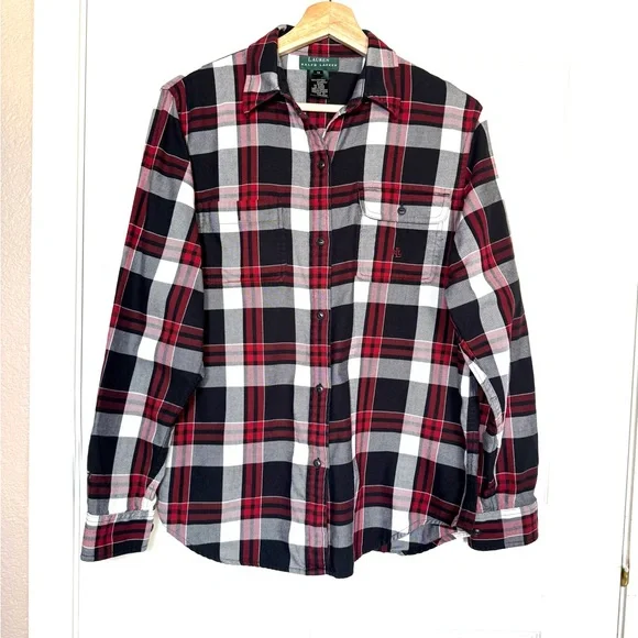 Lauren Ralph Lauren Red Black Checkered Button Down Country Shirt Preppy Holiday - Picture 3 of 8